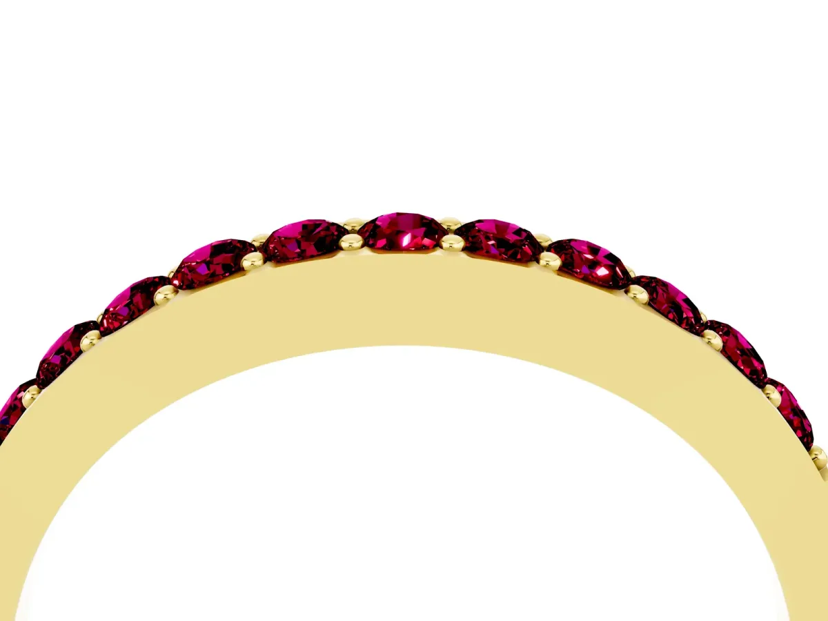 Round Garnet Curved Wedding Band with Channel Setting Yellow gold