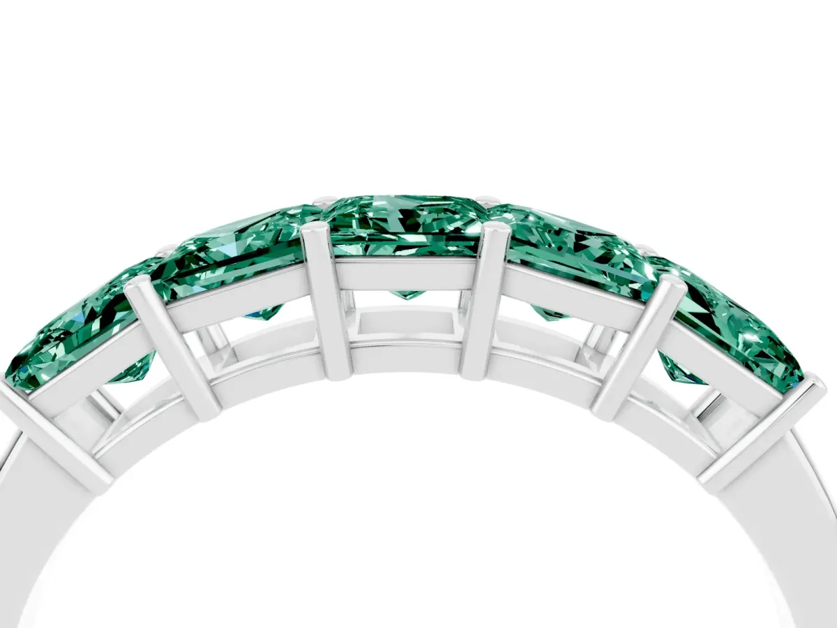 Princess Cut Five-Stone Green Sapphire Band with Prong Setting Platinum