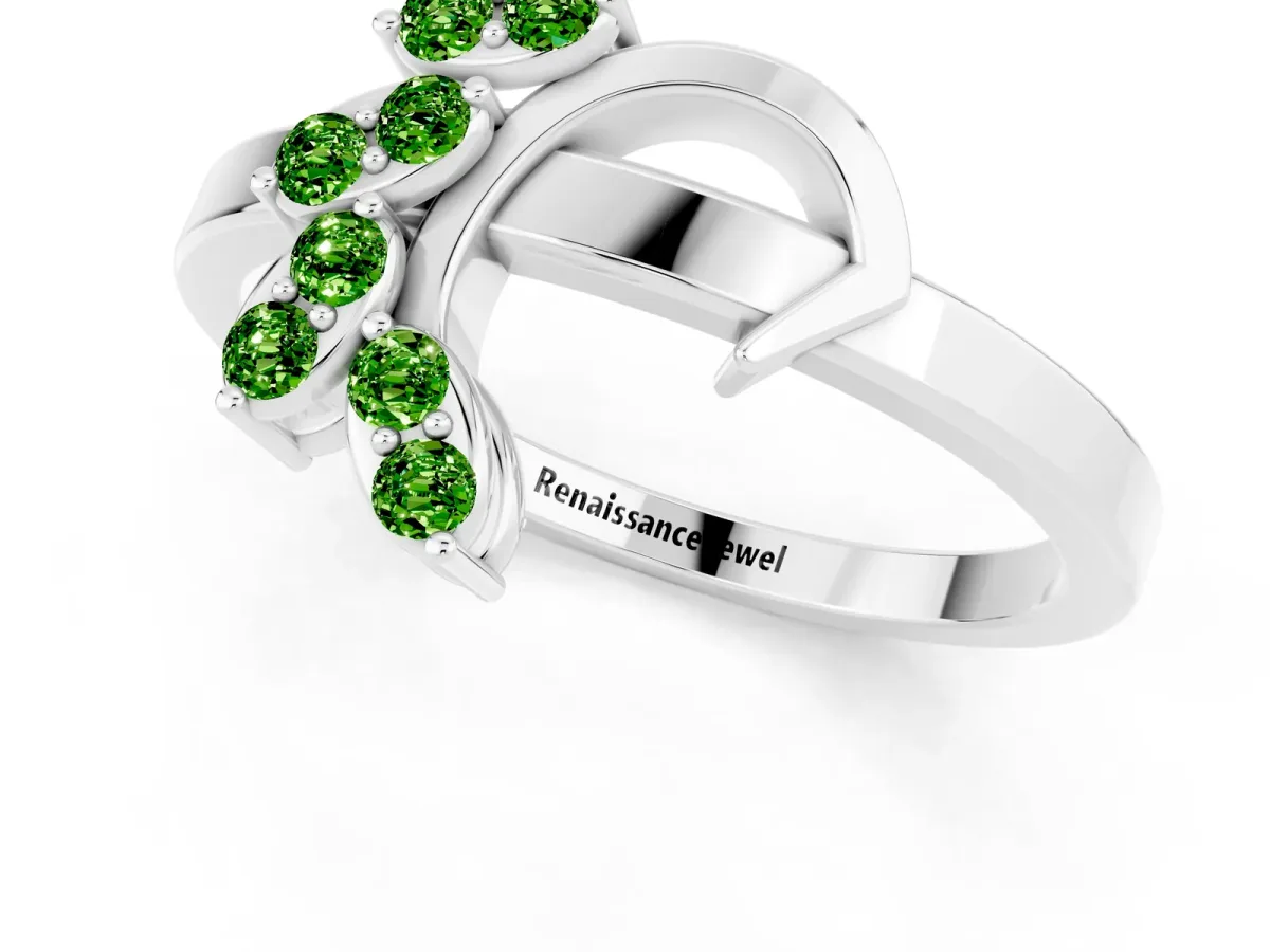 Marquise Peridot Cluster Bypass Ring with Prong Setting White gold