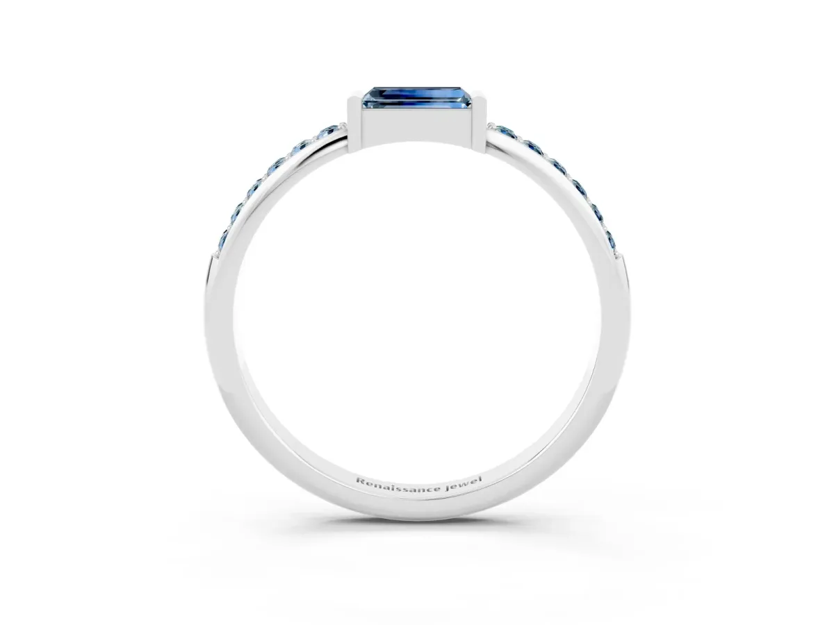 Baguette Aquamarine Pavé Band with Bar Setting Silver