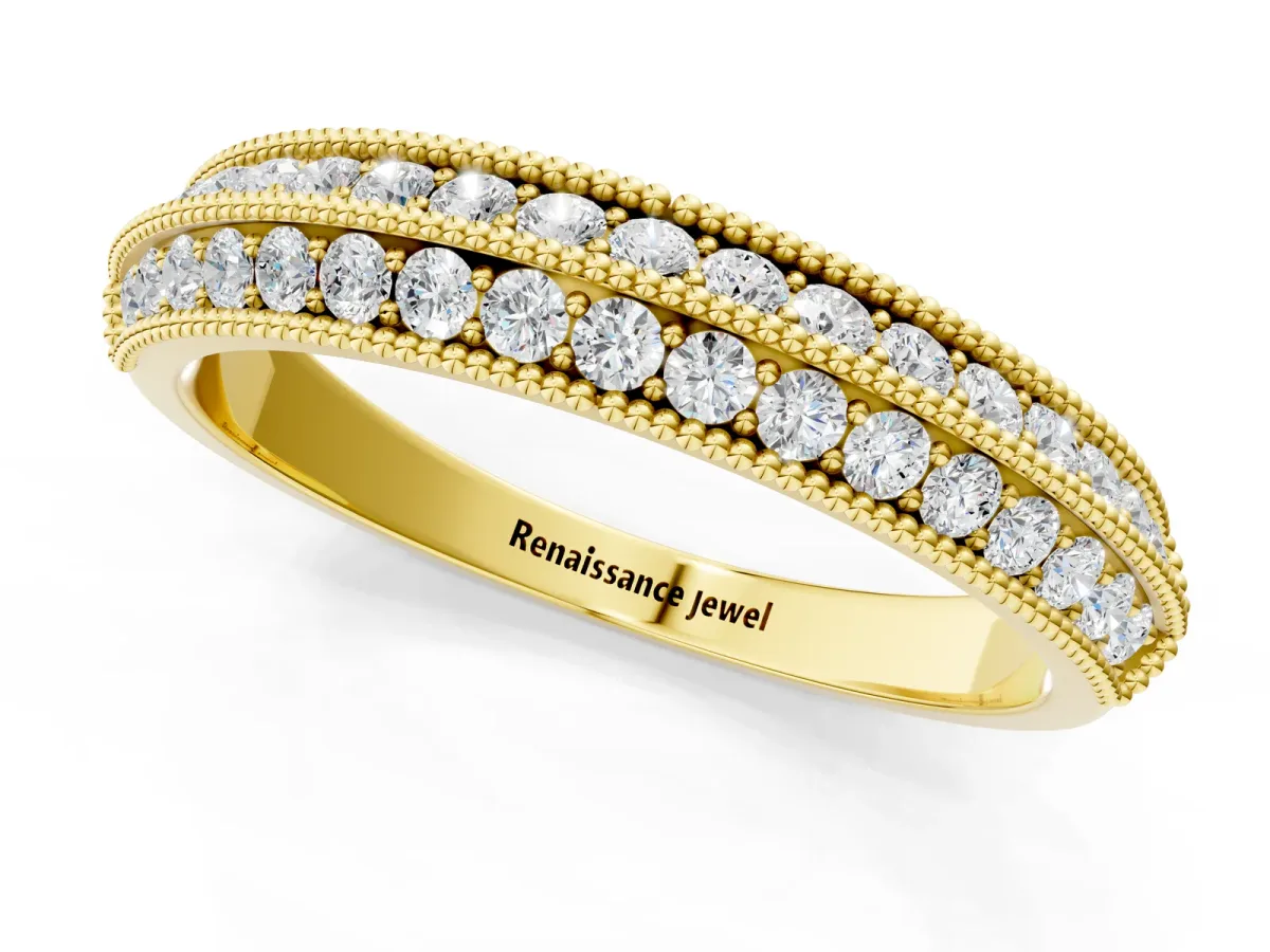 Pavé Round Diamond Milgrain Eternity Band Yellow gold
