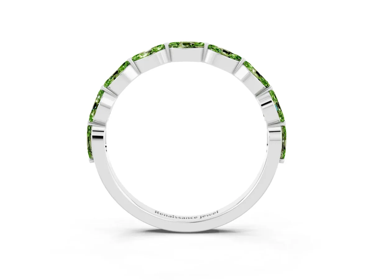 Marquise Peridot Half Eternity Band with Prong Setting Silver
