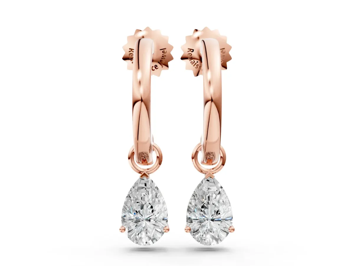 Pear Diamond Drop Earrings with Screw Back Rose gold