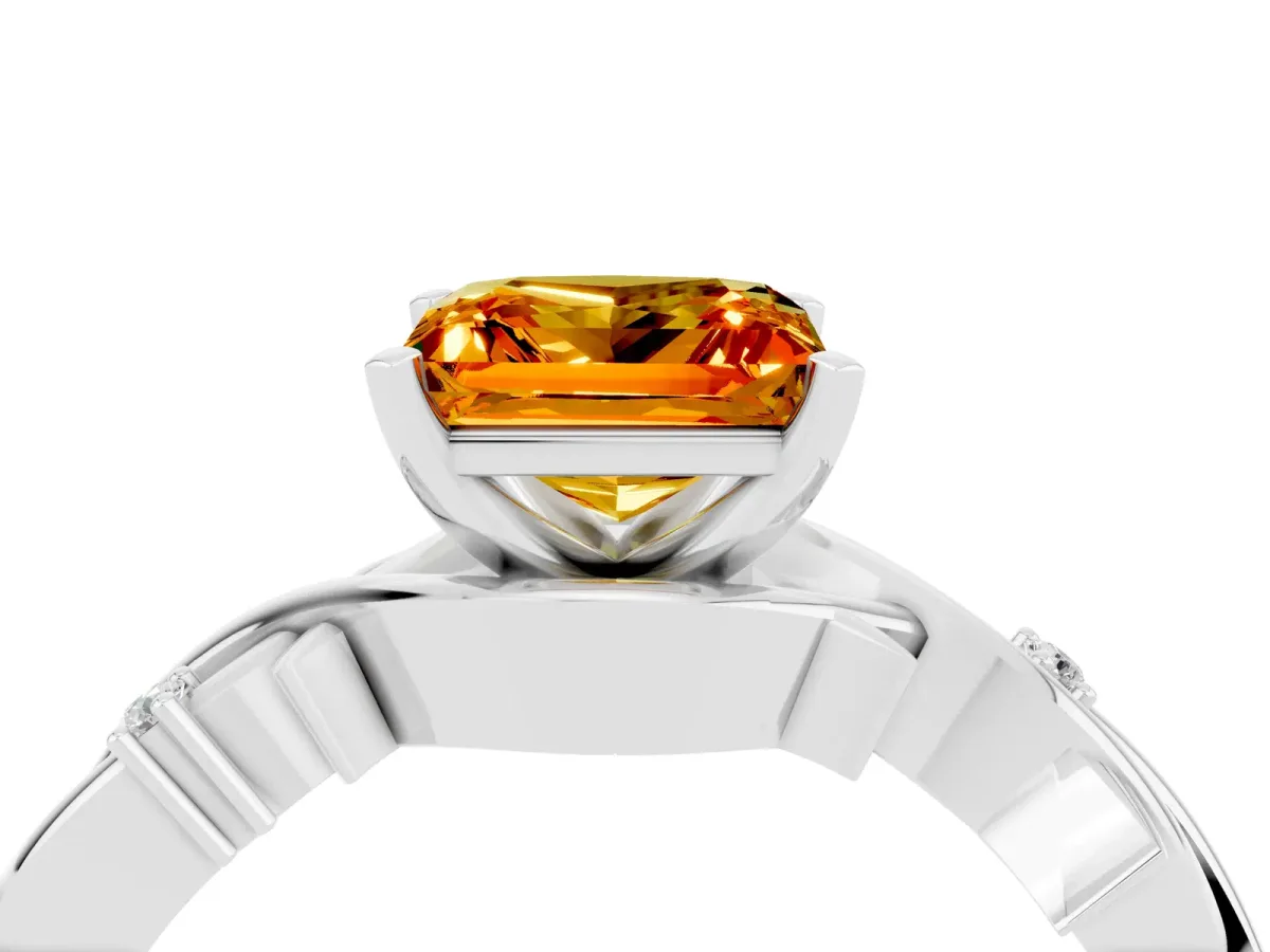 Princess Cut Citrine Solitaire Ring with Twisted Band and Prong Setting Platinum