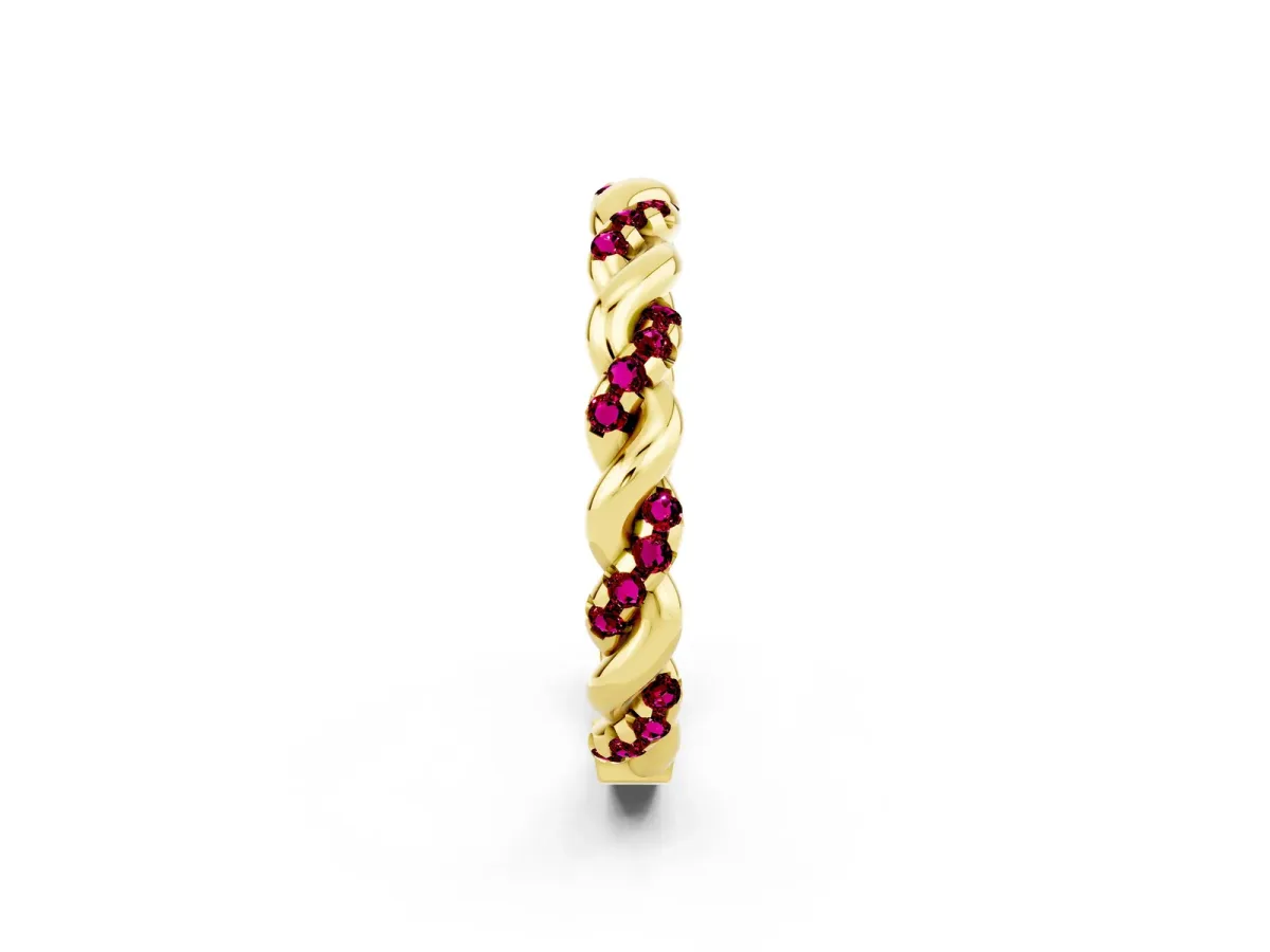 Twisted Pavé Round Garnet Eternity Band Yellow gold