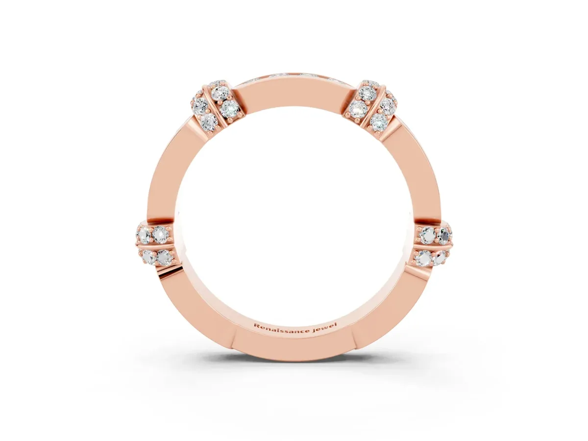 Pavé Round Moissanite Link Band with Bezel Setting Rose gold