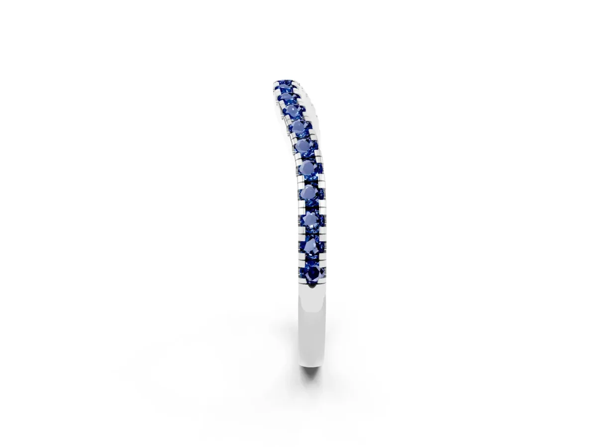 Round Blue Sapphire Pavé Half Eternity Band with Shared Prong Setting Silver