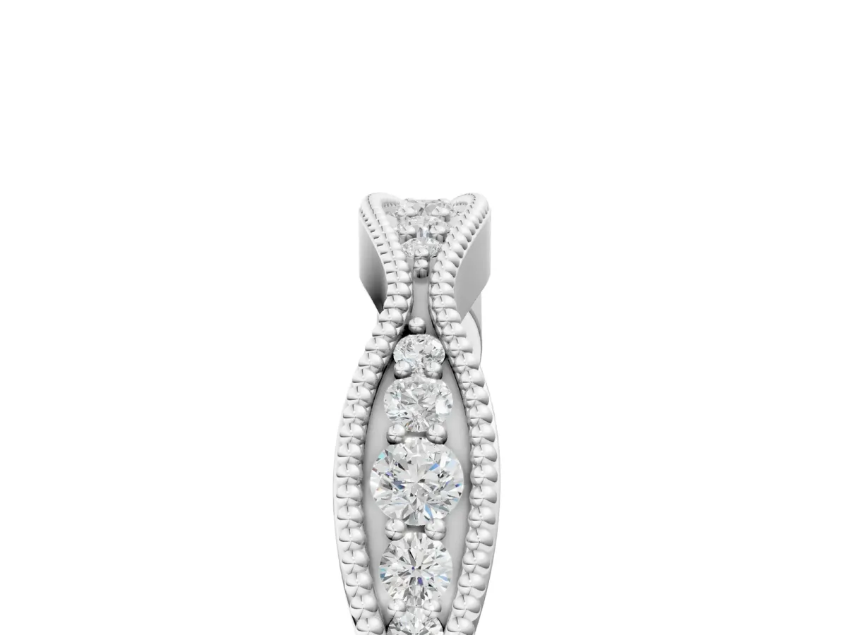 Milgrain Diamond Marquise Curved Band with Pavé Setting Platinum