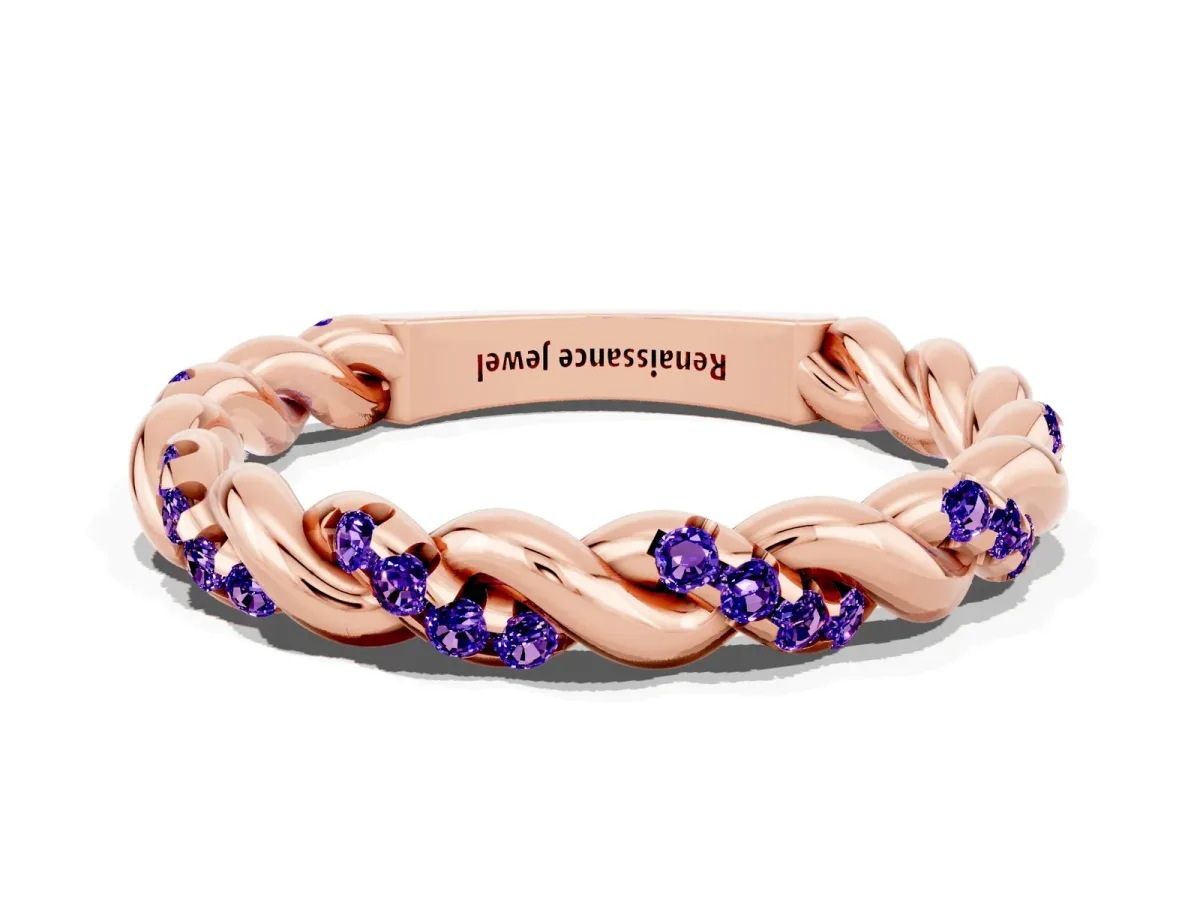 Twisted Pavé Round Tanzanite Eternity Band Rose gold