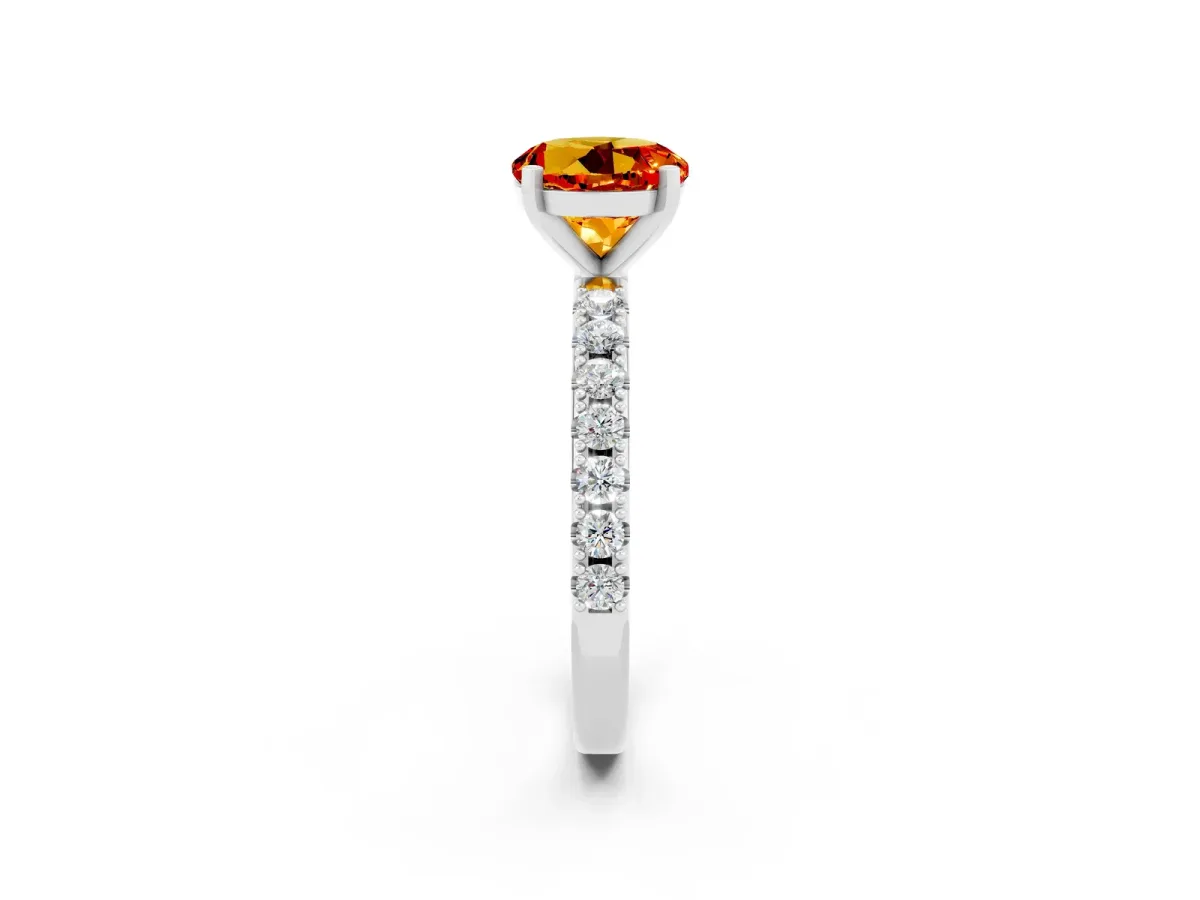 Round Cut Citrine Solitaire Pavé Band with Four-Prong Setting Platinum