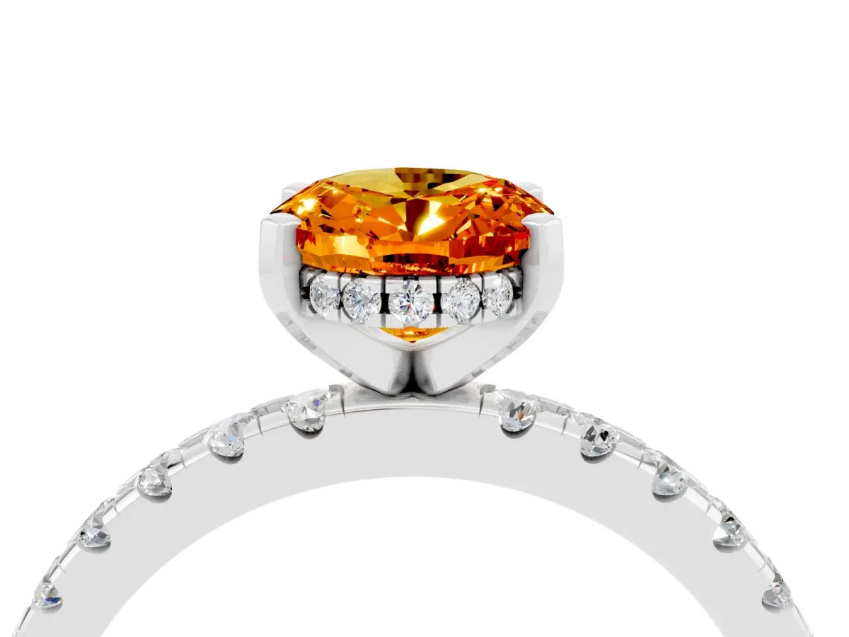 Oval Cut Citrine Solitaire Ring with Round Pavé Band and Four-Prong Setting Silver