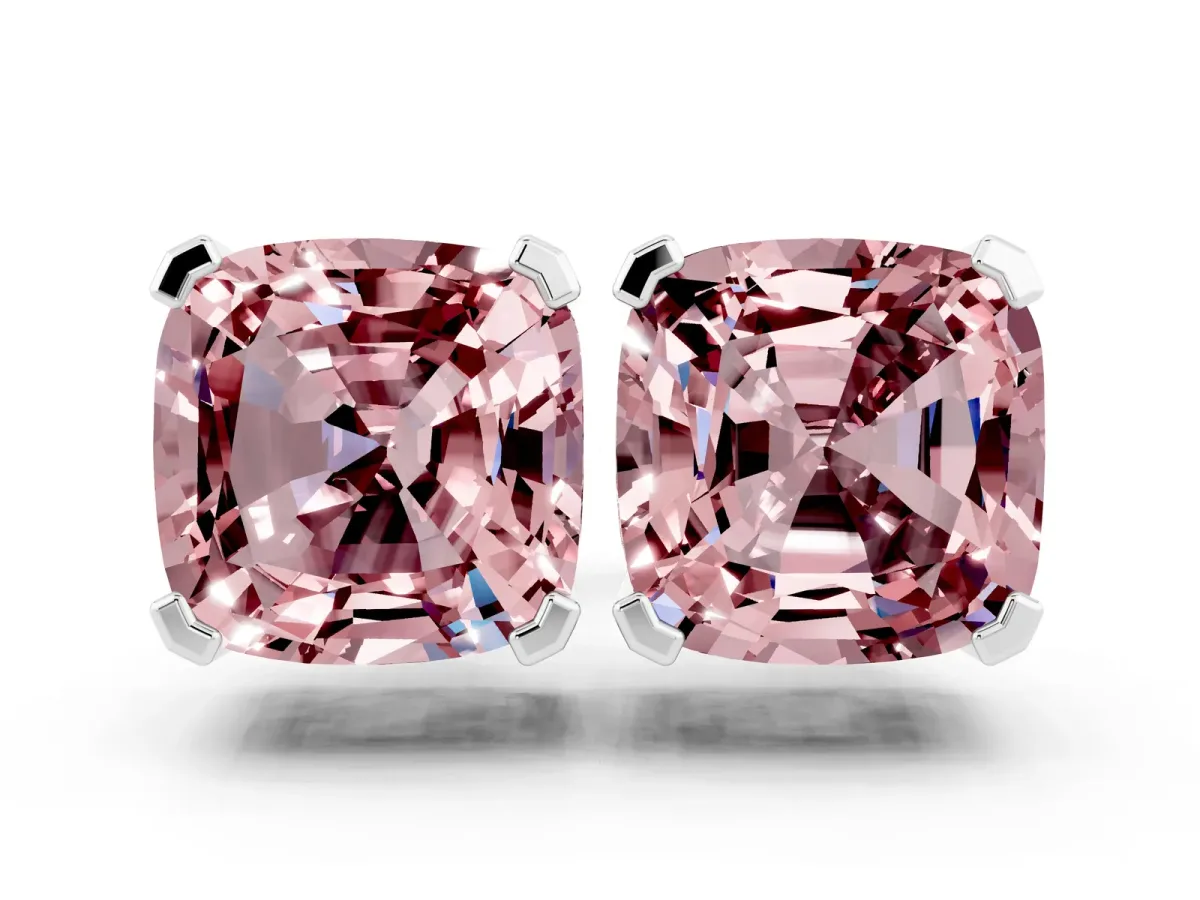 Cushion Cut Morganite Stud Earrings Silver