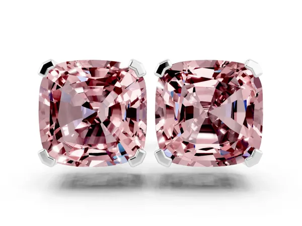Cushion Cut Morganite Stud Earrings Platinum