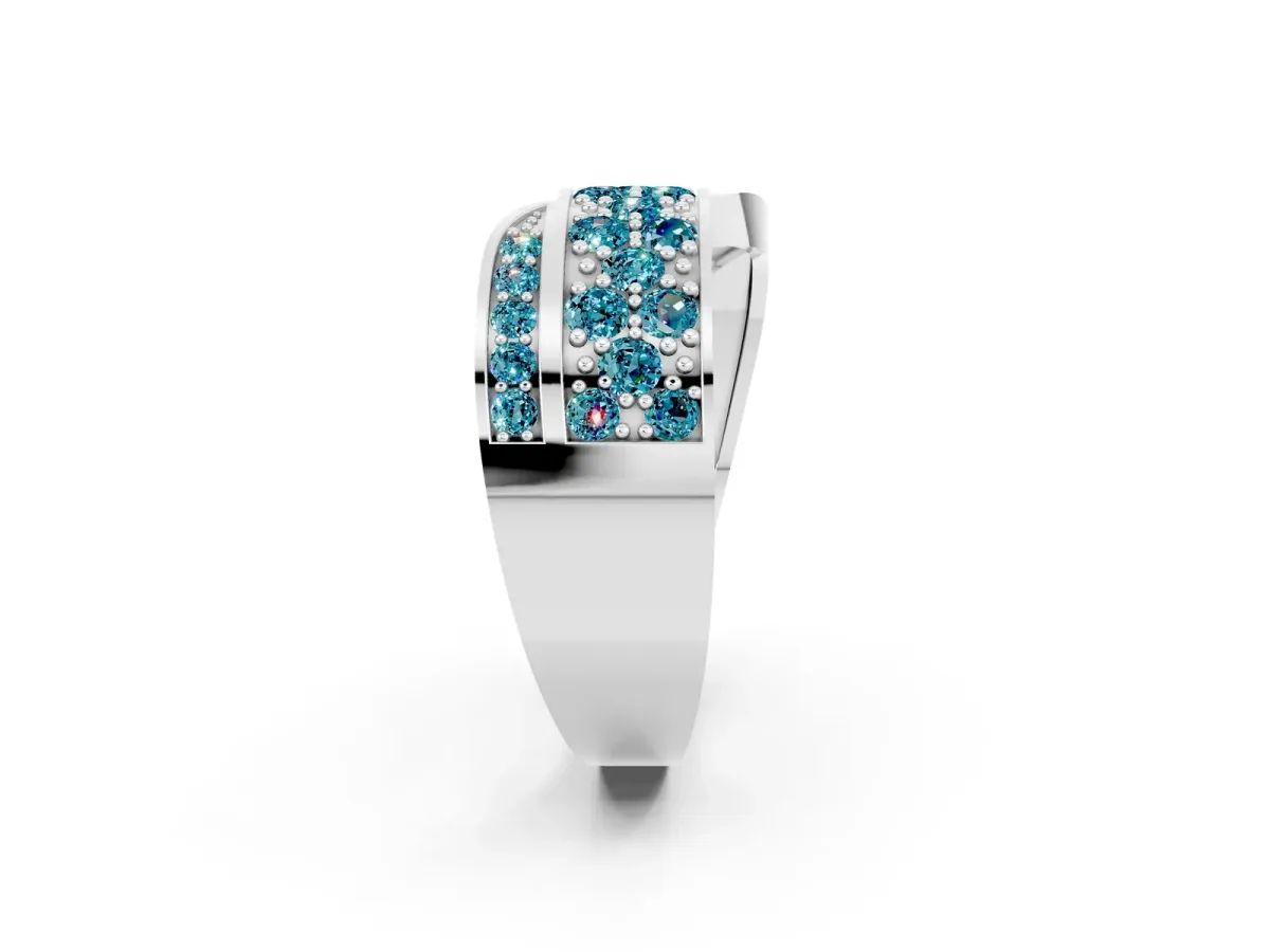 Pavé Round Blue Topaz Crossover Band with Bead Prong Setting White gold