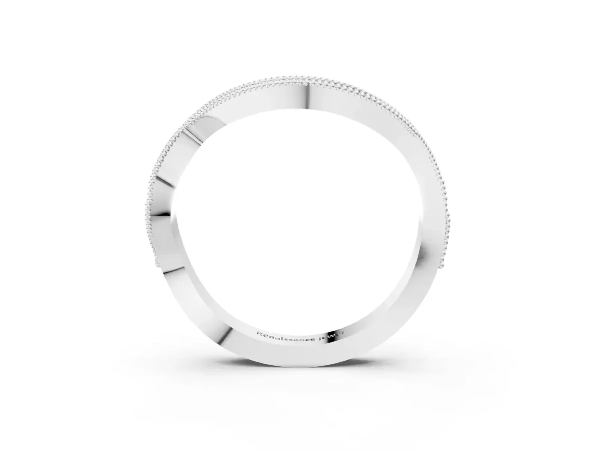 Curved Milgrain Round Diamond Pavé Wedding Band Platinum
