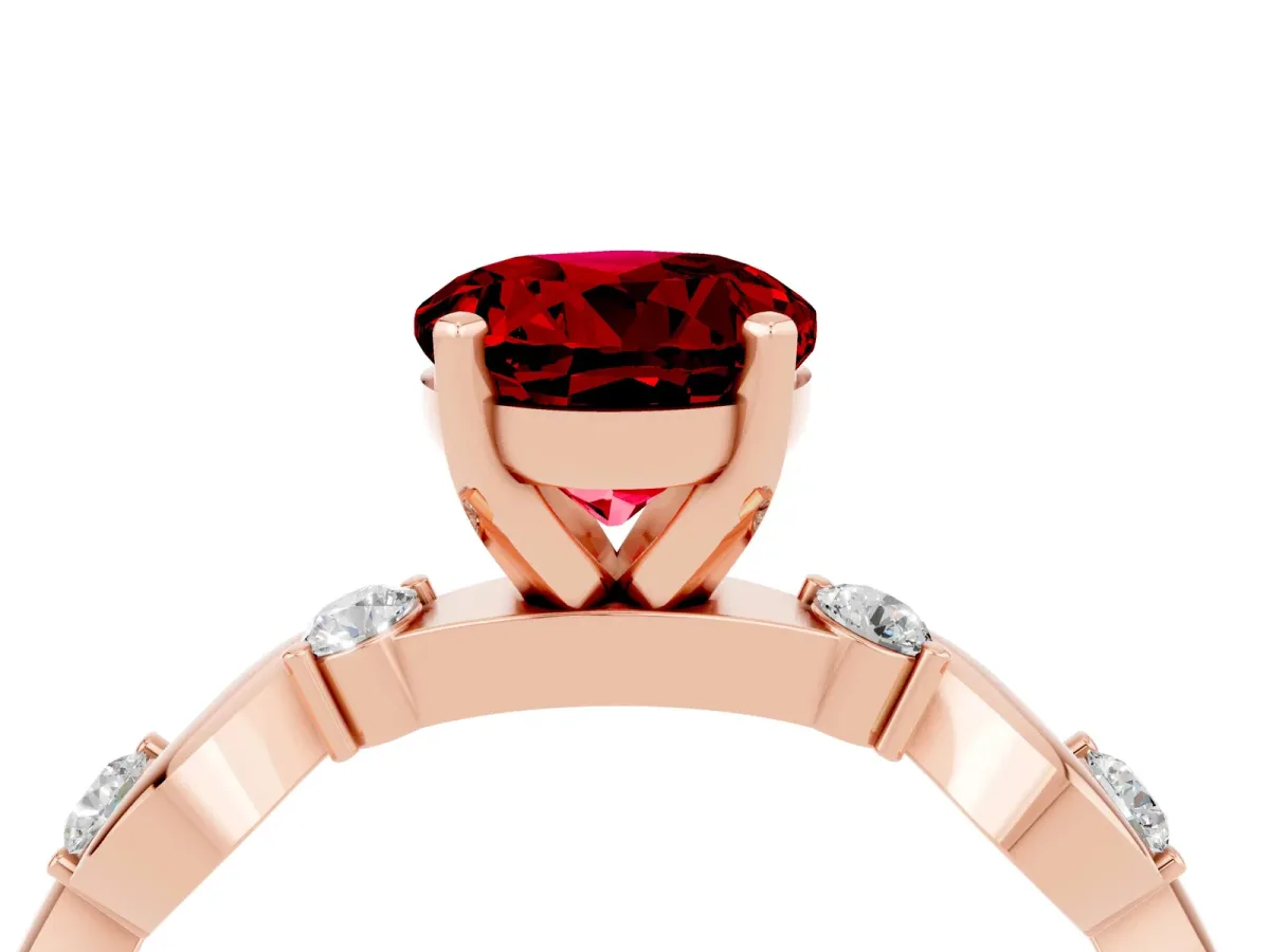 Round Cut Ruby Solitaire Twisted Band with Round Accents and Prong Setting Rose gold