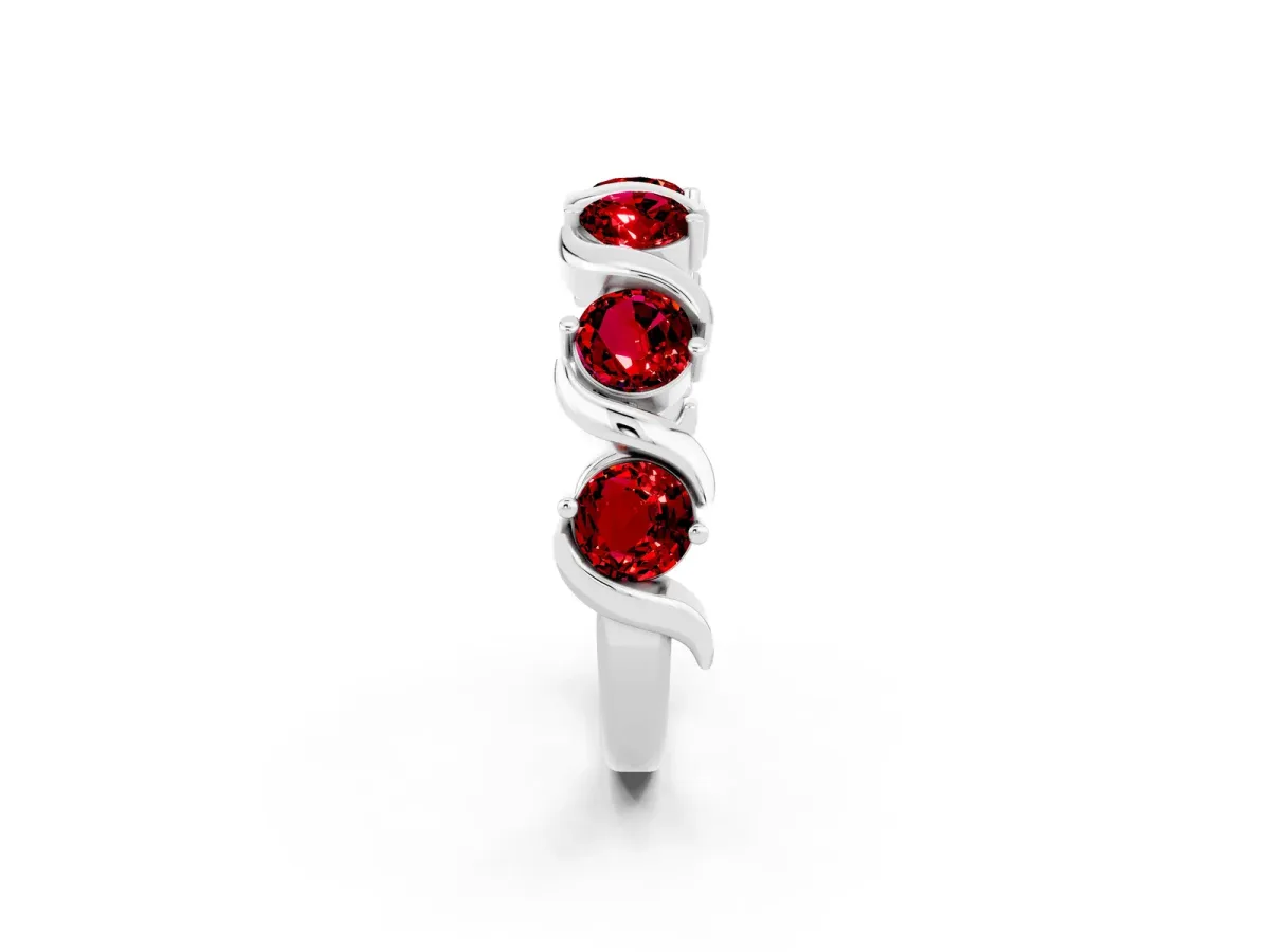 Six-Stone Round Ruby Wave Band with Shared Prong Setting White gold