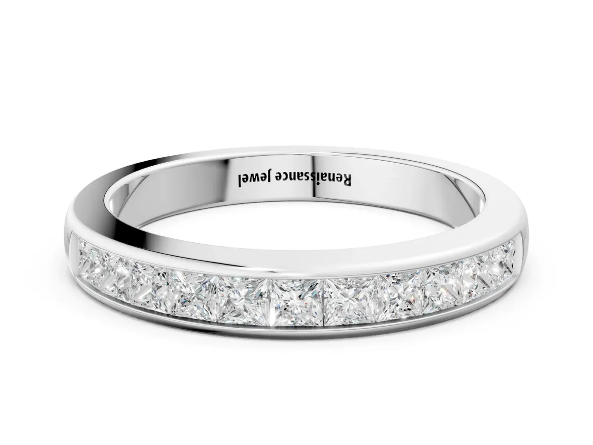 Channel Set Princess Cut Diamond Eternity Band White gold