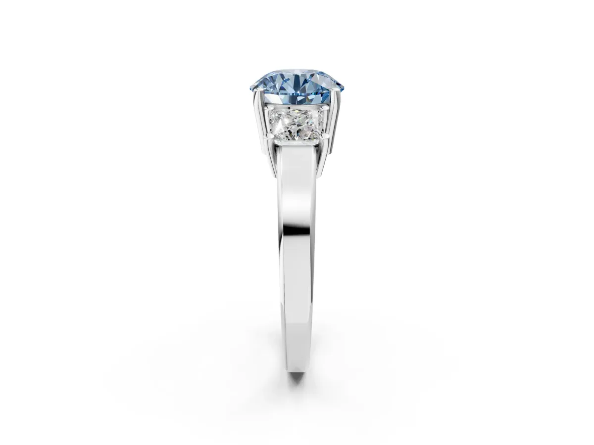 Fancy Blue Three-Stone Round Cut Cut Solitaire Ring with Prong Setting White gold