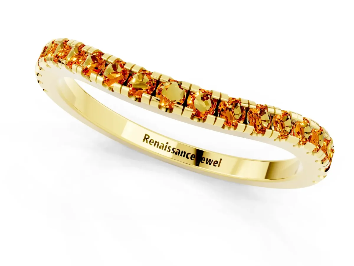 Round Citrine Pavé Half Eternity Band with Shared Prong Setting Yellow gold