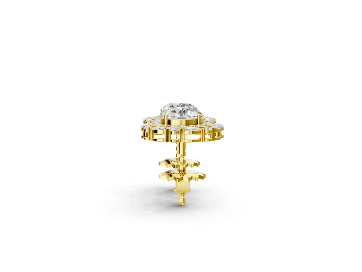 Round Diamond Double Halo Stud Earrings with Prong Setting Yellow gold