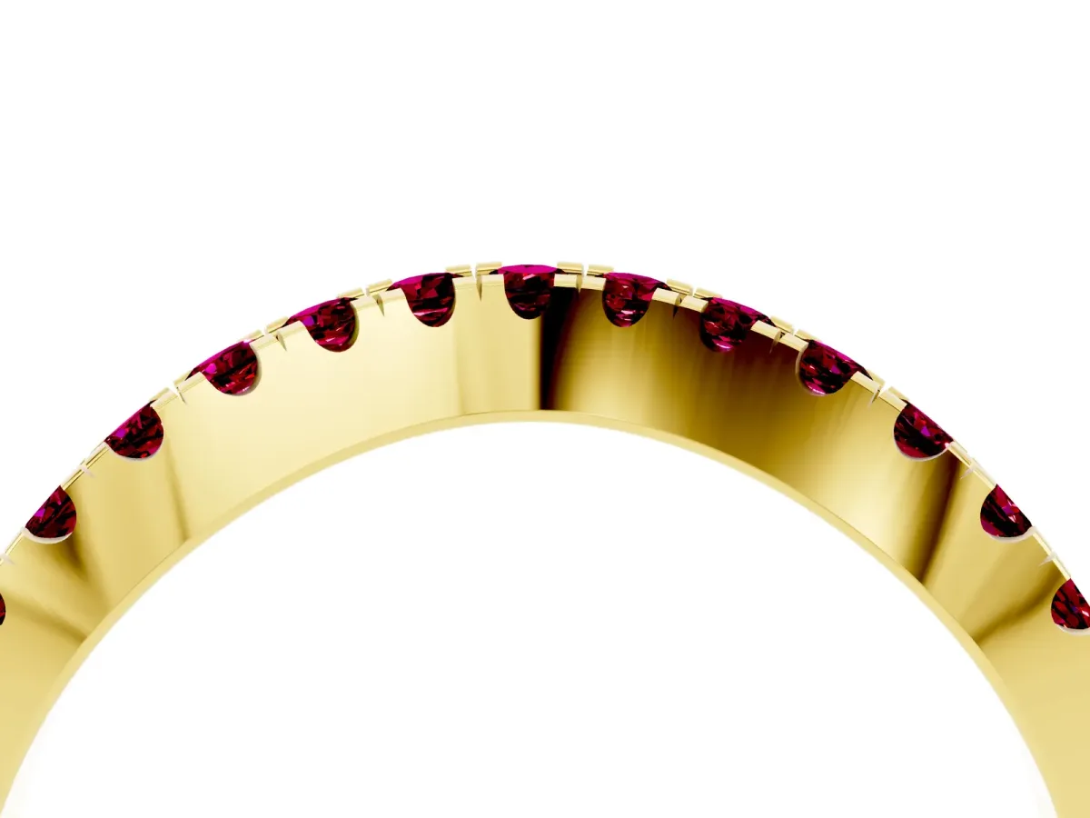 Round Garnet Pavé Curved Band with Shared Prong Setting Yellow gold