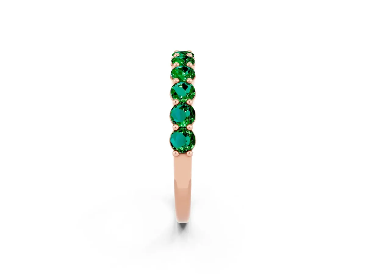 Round Emerald Half Eternity Band with Prong Setting Rose gold