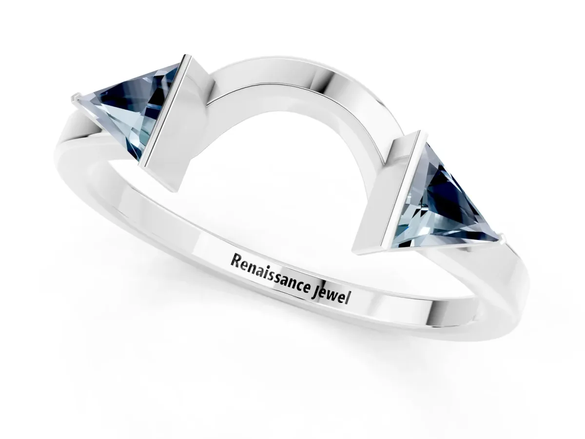 Trillion Aquamarine Open Band Ring with Bezel Setting Platinum