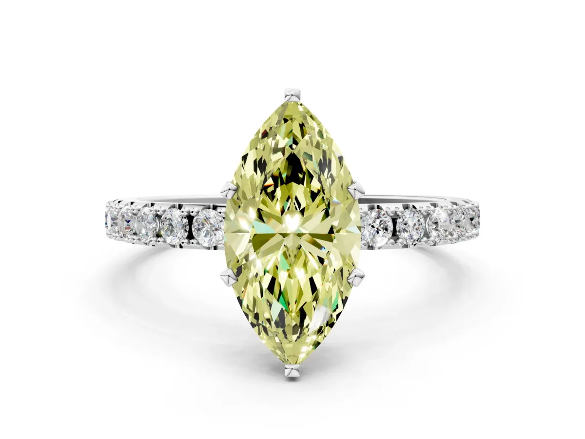 Fancy Yellow Marquise Cut Diamond Solitaire Pavé Band with Four-Prong Setting Silver