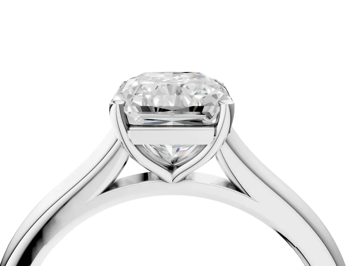 Radiant Cut Cut Solitaire Ring with Cathedral Band and Four-Prong Setting Platinum