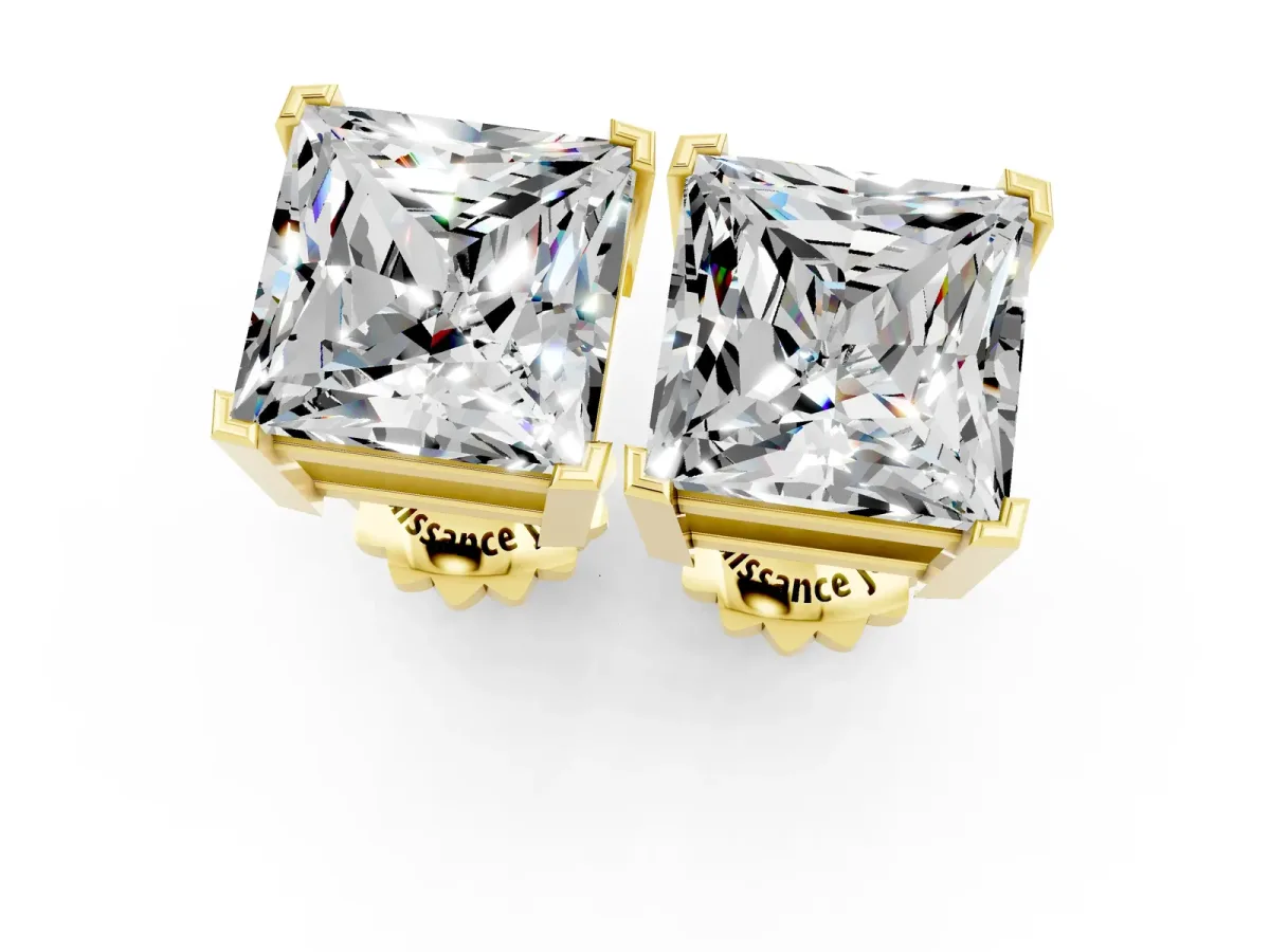 Princess Cut Moissanite Stud Earrings Yellow gold