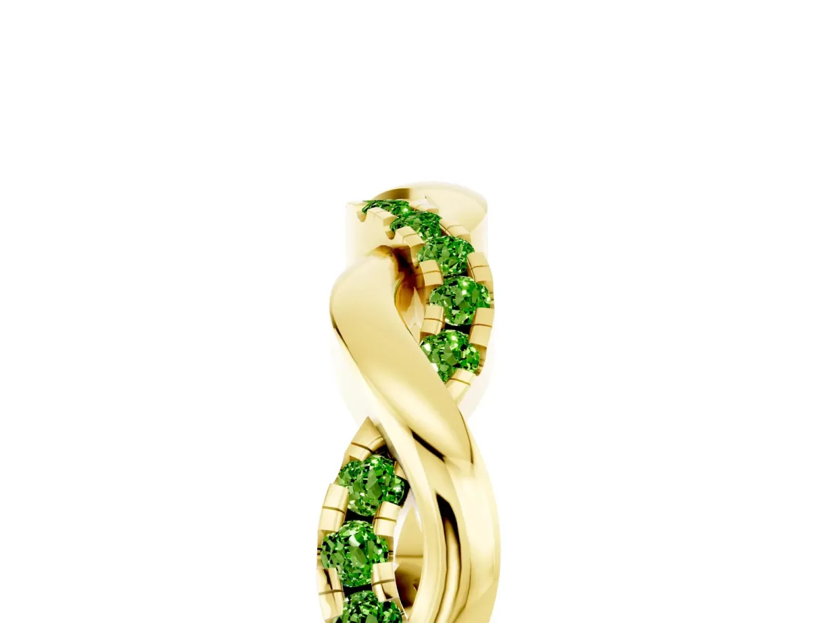 Round Peridot Twist Eternity Band with Pavé Setting Yellow gold