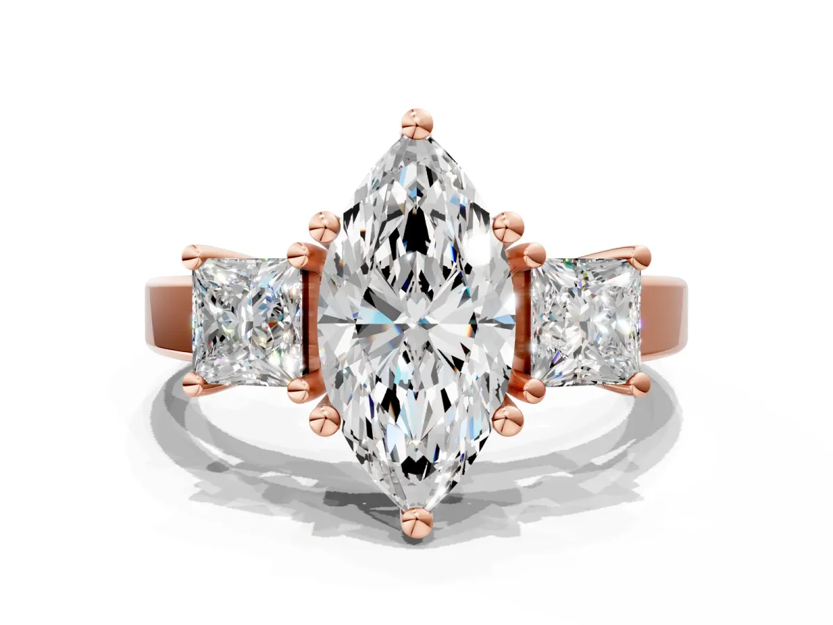 Three-Stone Marquise Cut Cut Solitaire Ring with Prong Setting Rose gold