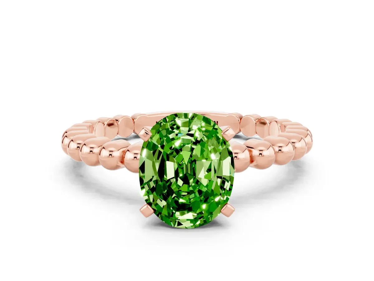Oval Cut Peridot Solitaire Ring with Beaded Band and Prong Setting Rose gold