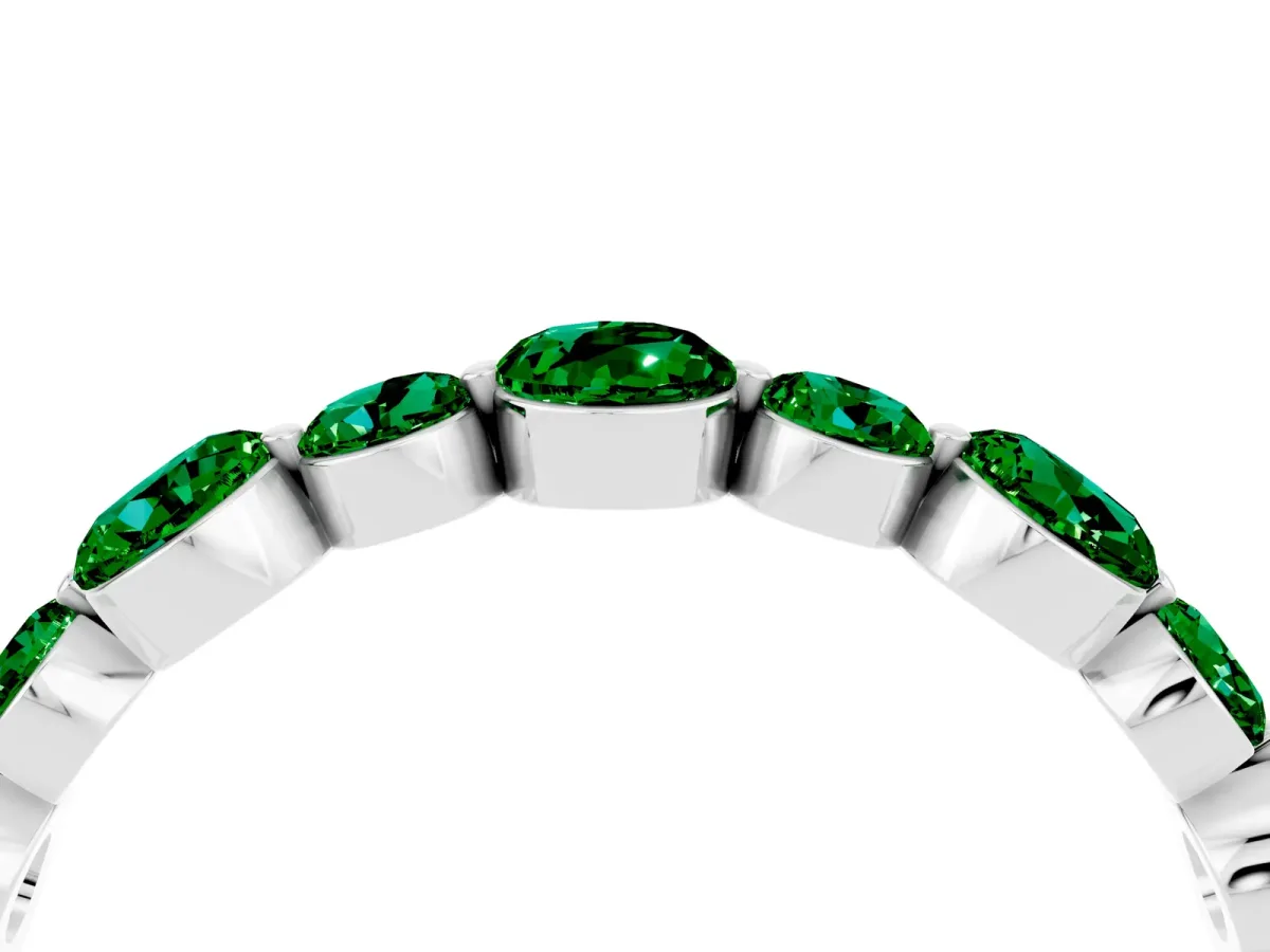 Round Emerald Scalloped Prong Set Eternity Band White gold