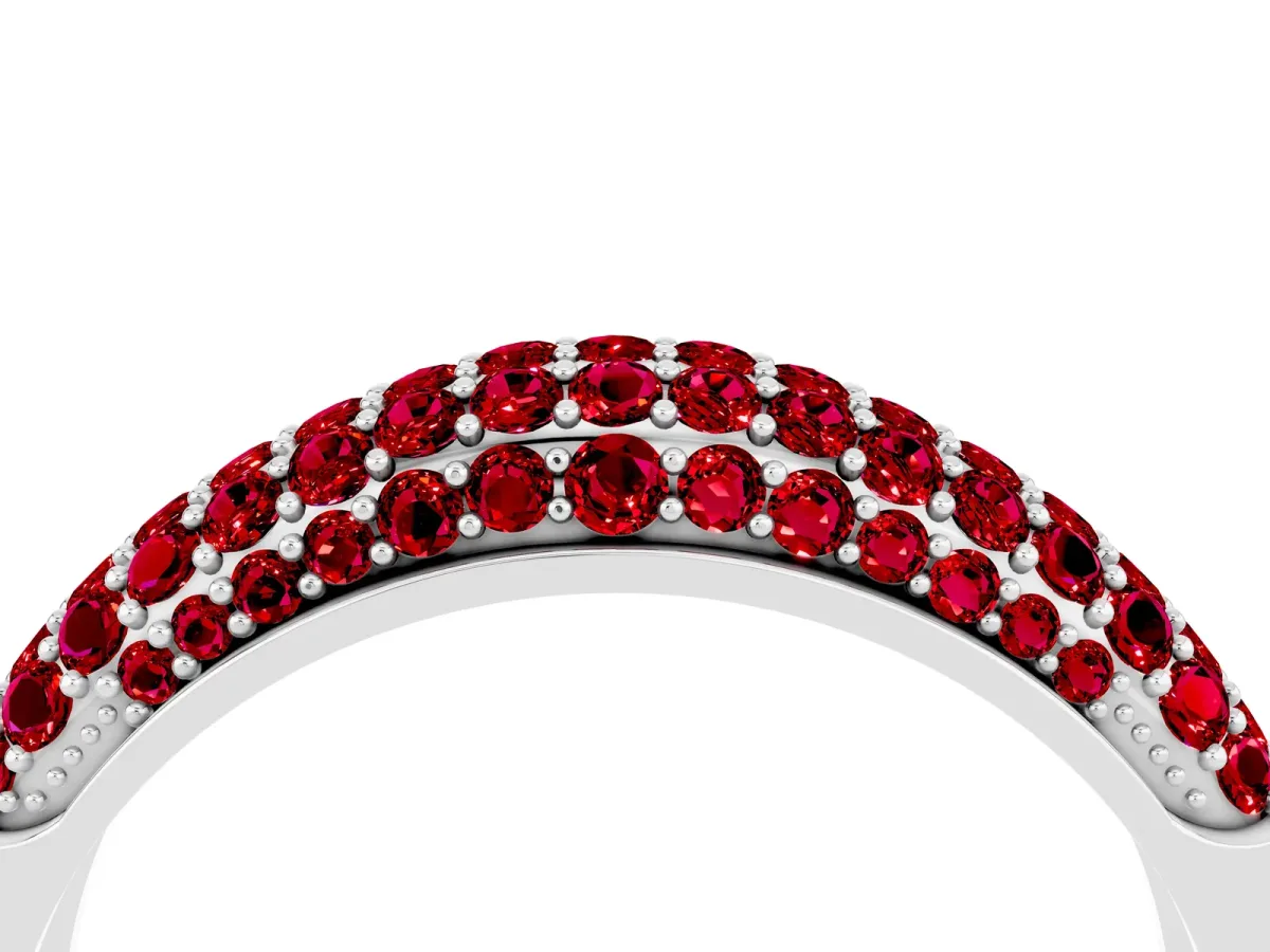 Three-Row Pavé Round Ruby Dome Band Platinum