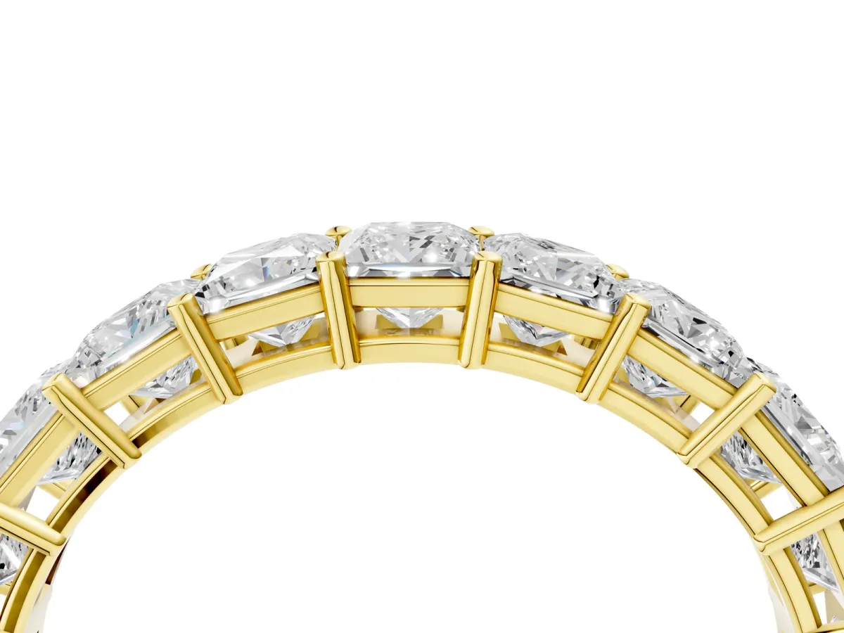 Princess Cut Half Eternity Band with Shared Prong Setting Yellow gold