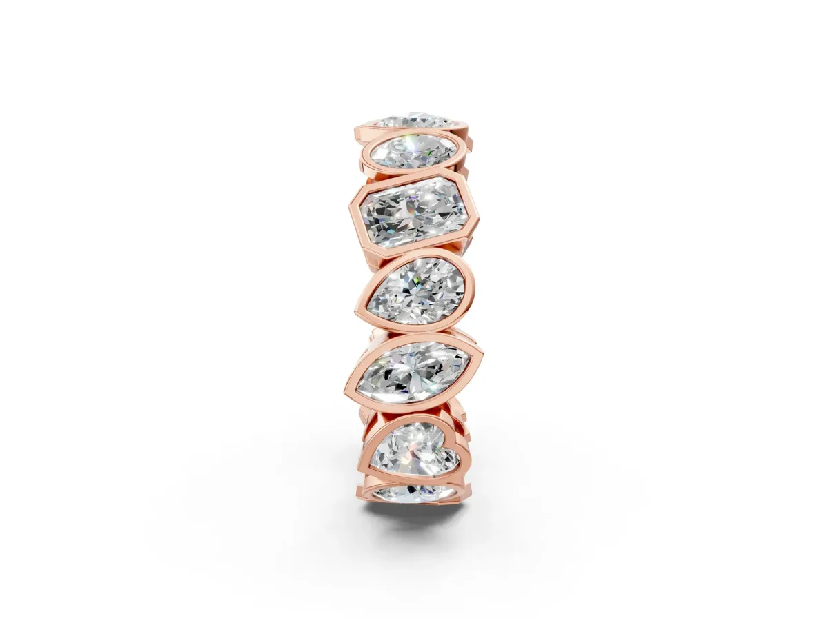 Mixed Shape Diamond Bezel Set Eternity Wedding Band Rose gold