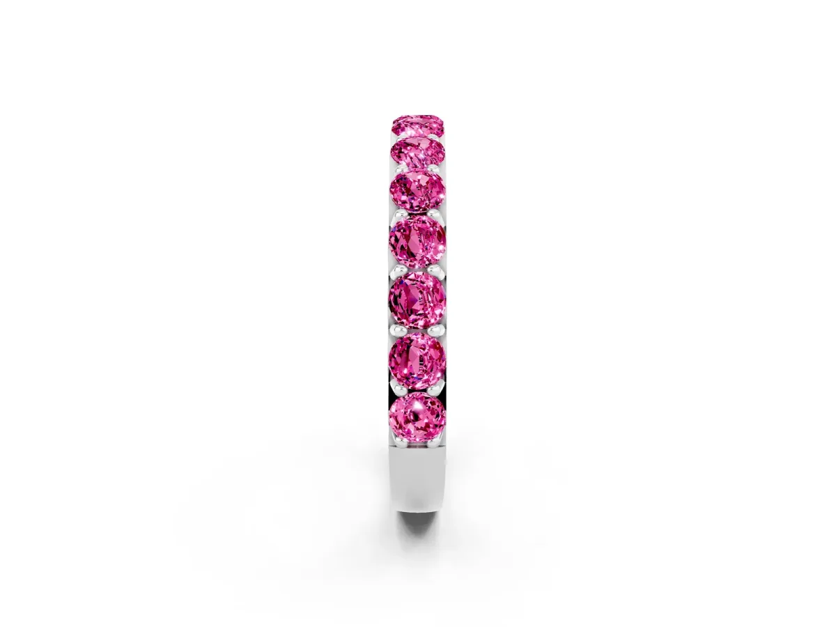 Round Pink Sapphire Half Eternity Band with Classic Prong Setting White gold