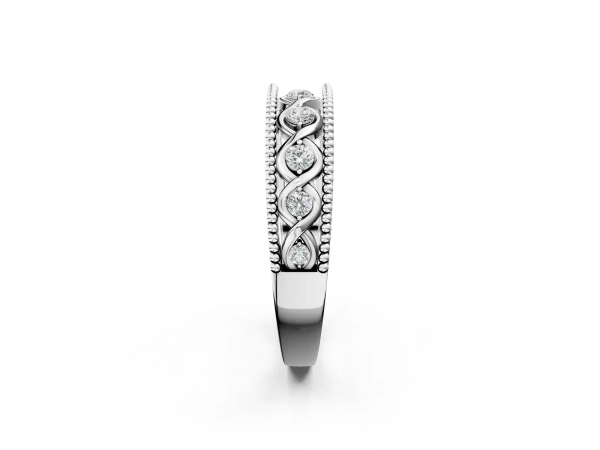 Round Diamond Twist Milgrain Band with Bezel Setting Silver
