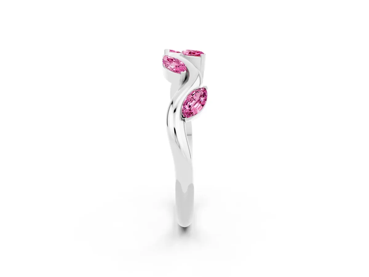 Marquise Pink Sapphire Twisted Band with Prong Setting Platinum