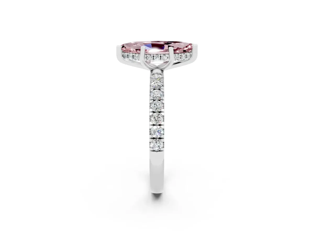 Marquise Cut Morganite Pave Band Solitaire Ring with Round and Prong Setting Silver