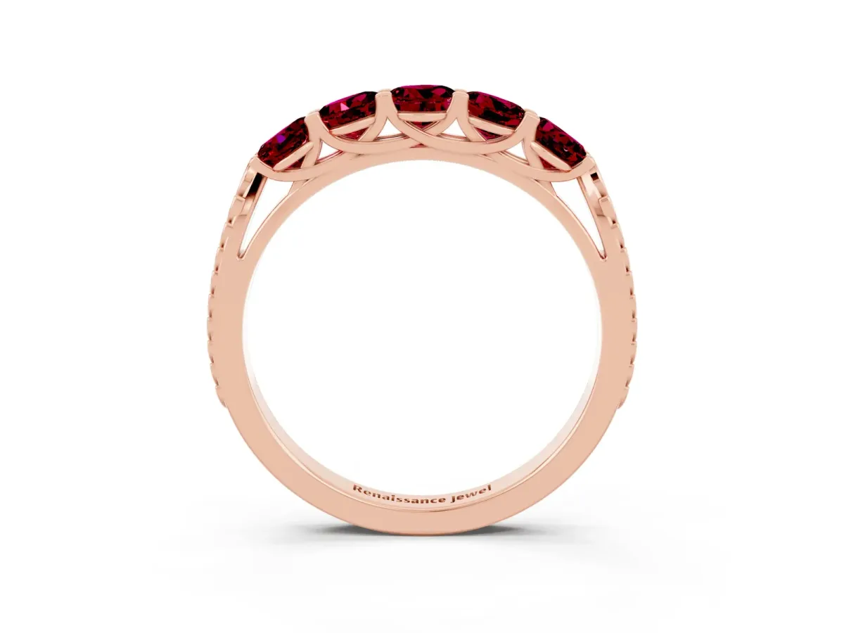 Five-Stone Round Garnet Prong-Set Band Rose gold