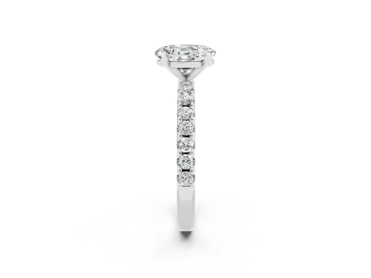 Oval Cut Moissanite Solitaire Pavé Band with Four-Prong Setting Silver