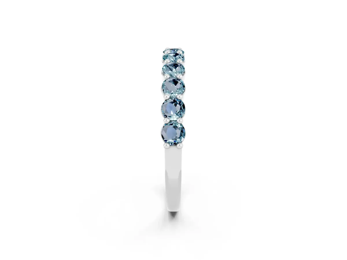 Round Aquamarine Half Eternity Band with Prong Setting Platinum