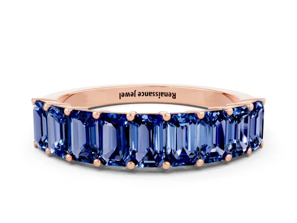 Emerald Cut Blue Sapphire Prong-Set Eternity Band Rose gold