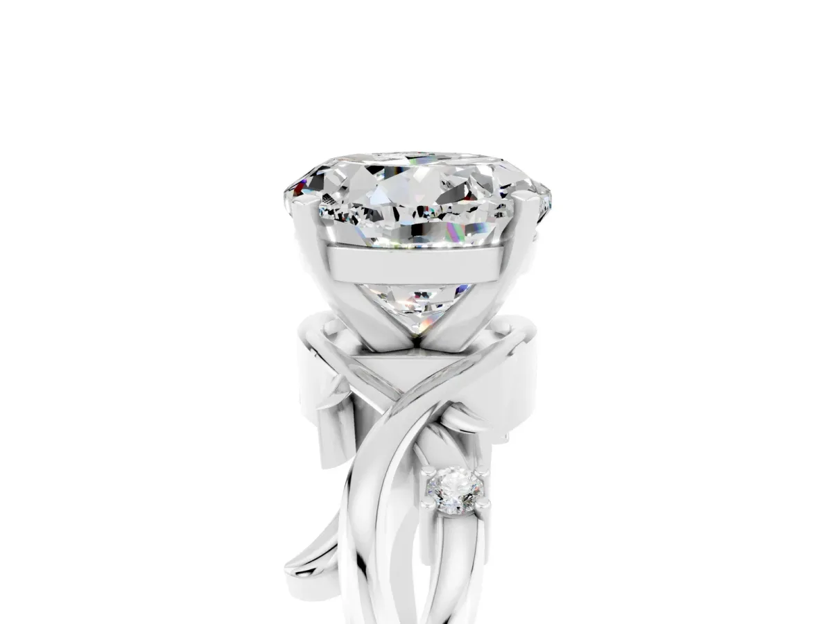 Round Cut Moissanite Solitaire Ring with Twisted Band and Prong Setting Silver