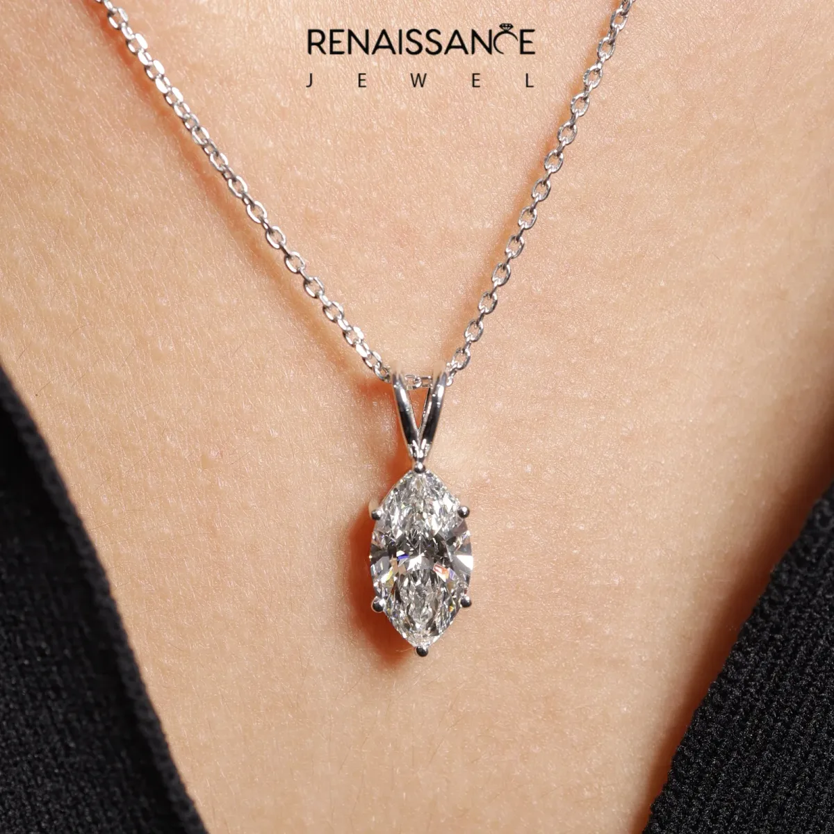 Marquise Diamond Solitaire Pendant with Prong Setting Silver