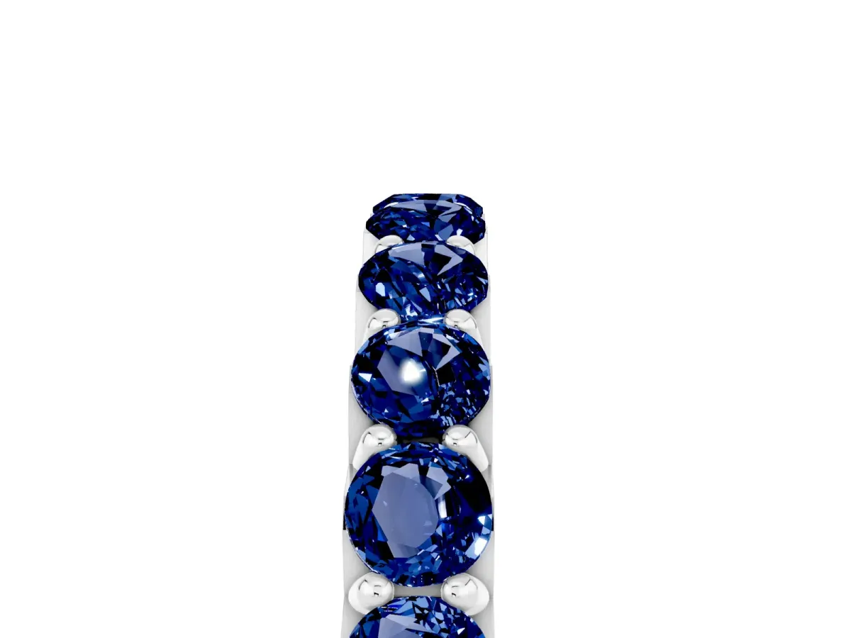 Round Blue Sapphire Half Eternity Band with Classic Prong Setting Silver