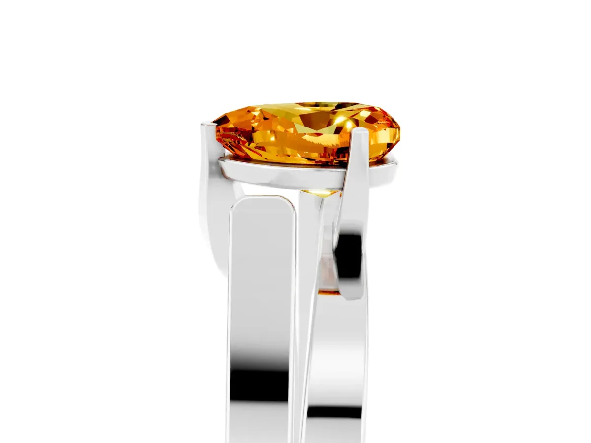 Modern Tension Set Heart Cut Citrine Solitaire Wide Band Ring Silver
